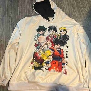 Anime Character Print Hoodie - White